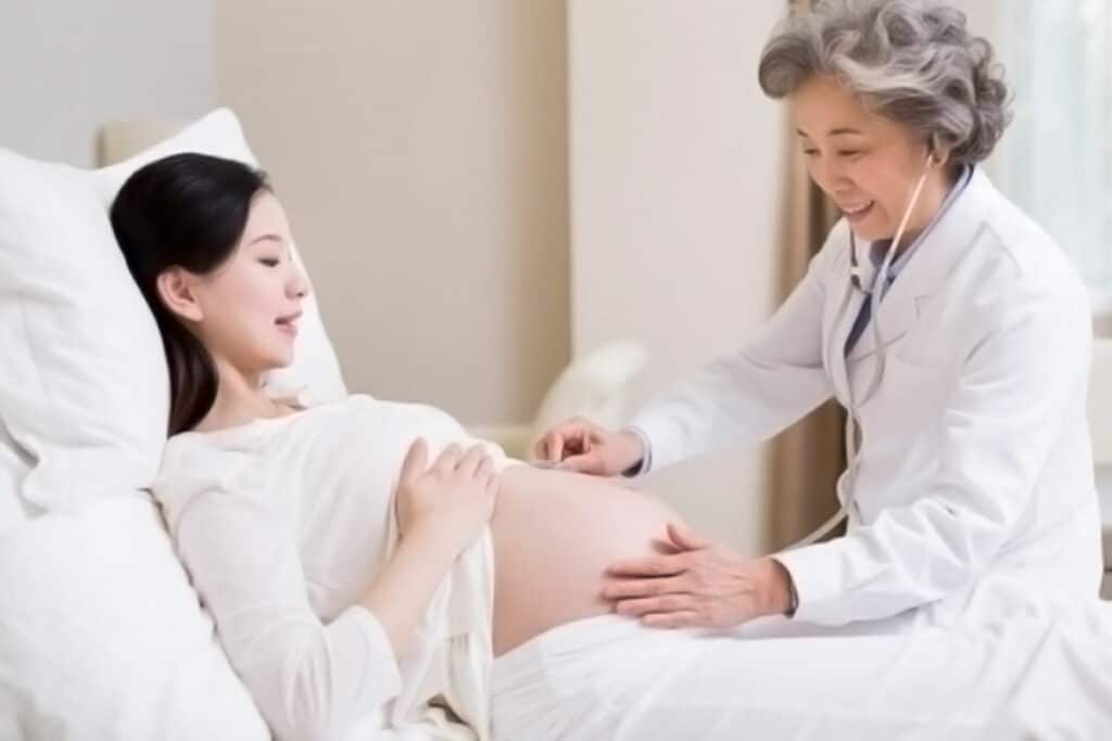 Schwangere Mutter wird von Beike Arzt untersucht